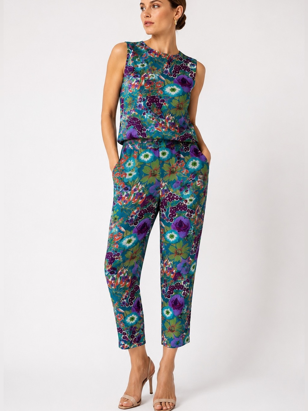 Luxury 100% Silk Floral 2 Piece Set Barbara Lohmann Vintage EU 36 S